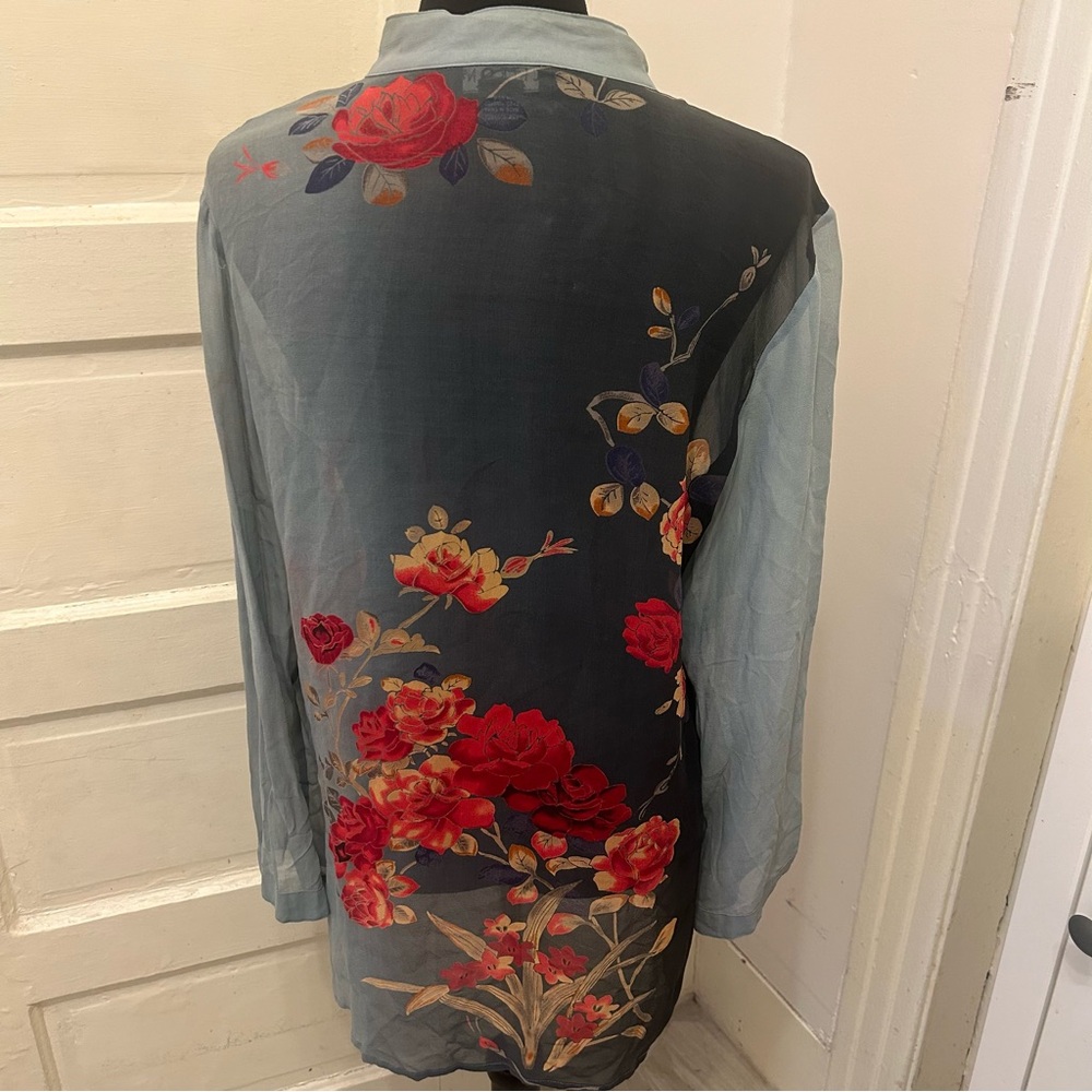 Citron Santa Monica Silk Sheer Floral Tunic Top Floral Ethereal Coquette Large - Picture 6 of 10